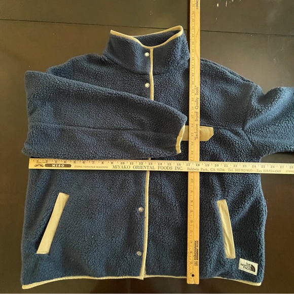 THE NORTH FACE Cragmont Sherpa Fleece Jacket XL Blue Tan Trim Snap Teddy Coat - Picture 13 of 13